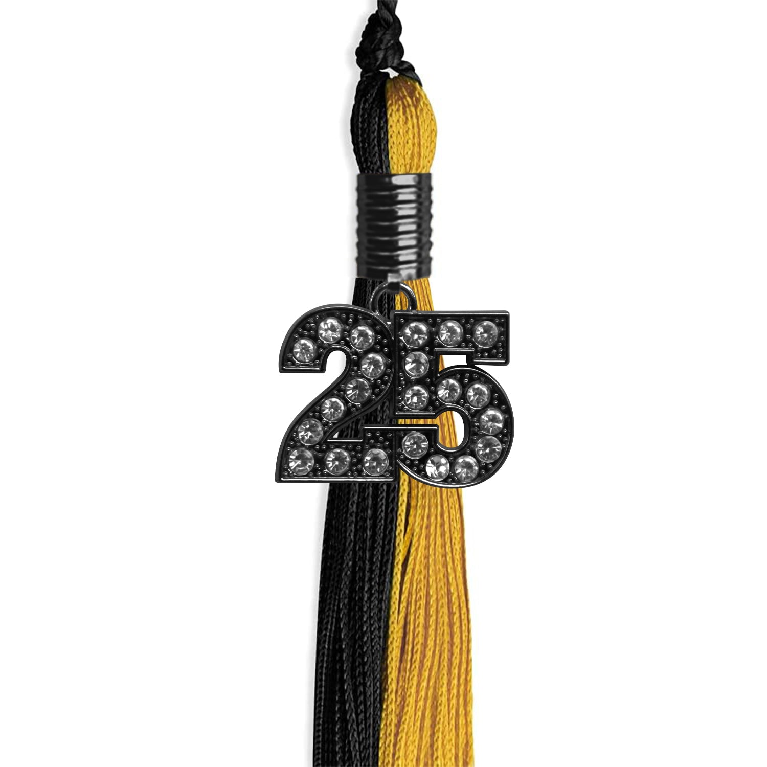 Black/Bright Gold Graduation Tassel with Black Bling Charm by Wholesale Grad Supply