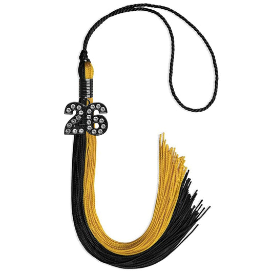 Black/Bright Gold Graduation Tassel with Black Bling Charm by Wholesale Grad Supply