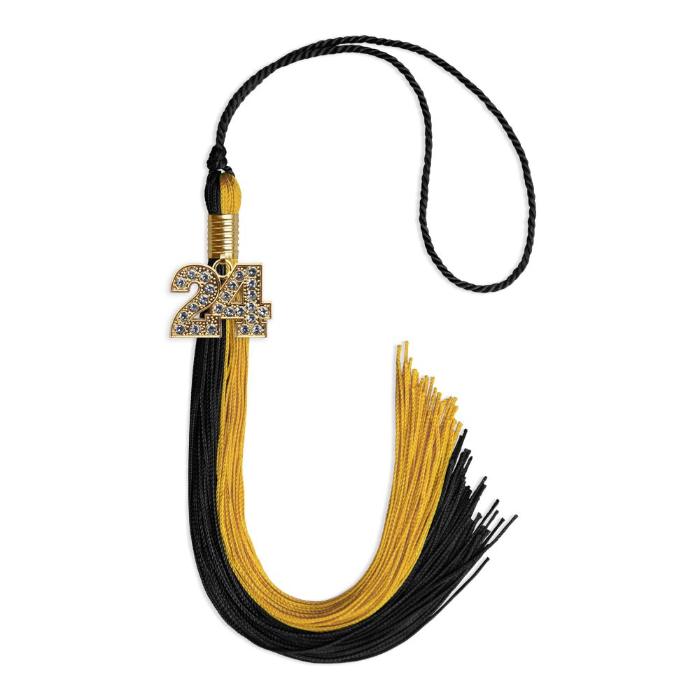 Black/Bright Gold Graduation Tassel with Gold Bling Charm by Wholesale Grad Supply