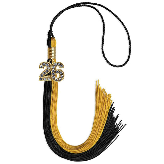 Black/Bright Gold Graduation Tassel with Gold Bling Charm by Wholesale Grad Supply