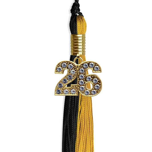 Black/Bright Gold Graduation Tassel with Gold Bling Charm by Wholesale Grad Supply