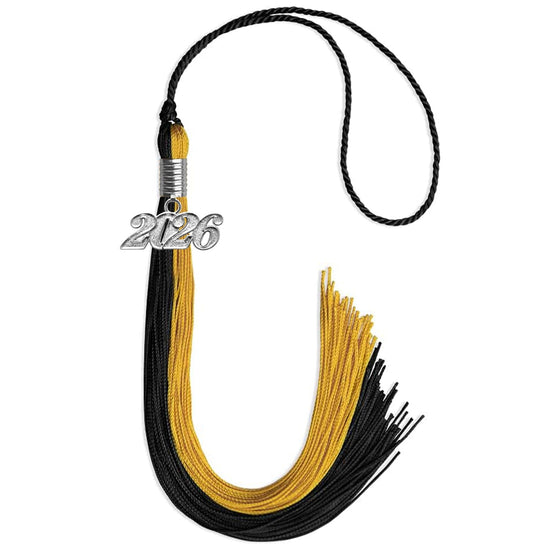Black/Bright Gold Graduation Tassel with Silver Bling Charm by Wholesale Grad Supply