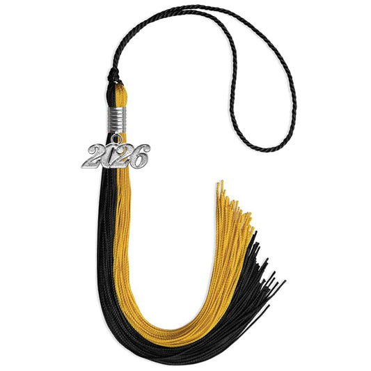 Black/Bright Gold Graduation Tassel with Silver Bling Charm by Wholesale Grad Supply