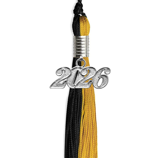 Black/Bright Gold Graduation Tassel with Silver Bling Charm by Wholesale Grad Supply