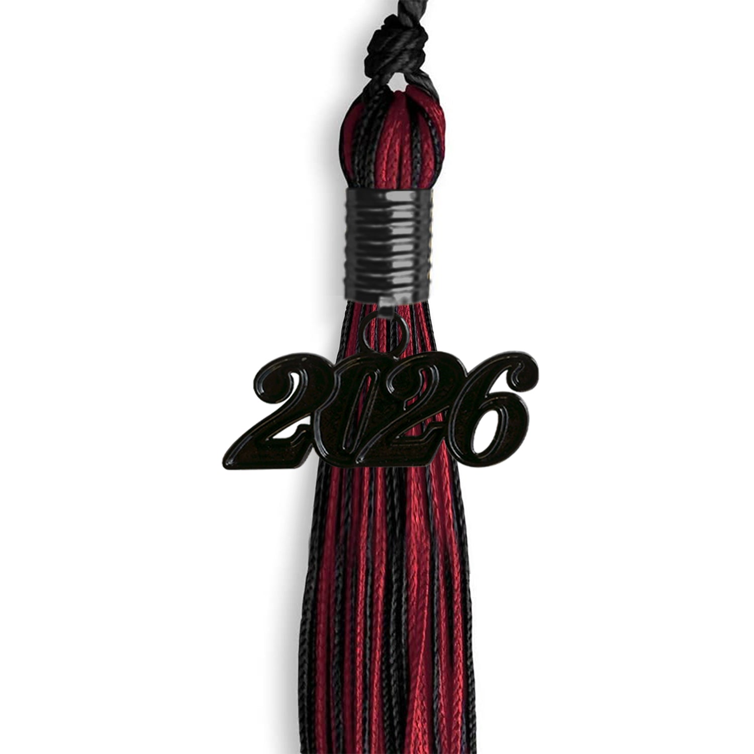 Black/Cardinal Mixed Color Graduation Tassel with Black Bling Charm by Wholesale Grad Supply