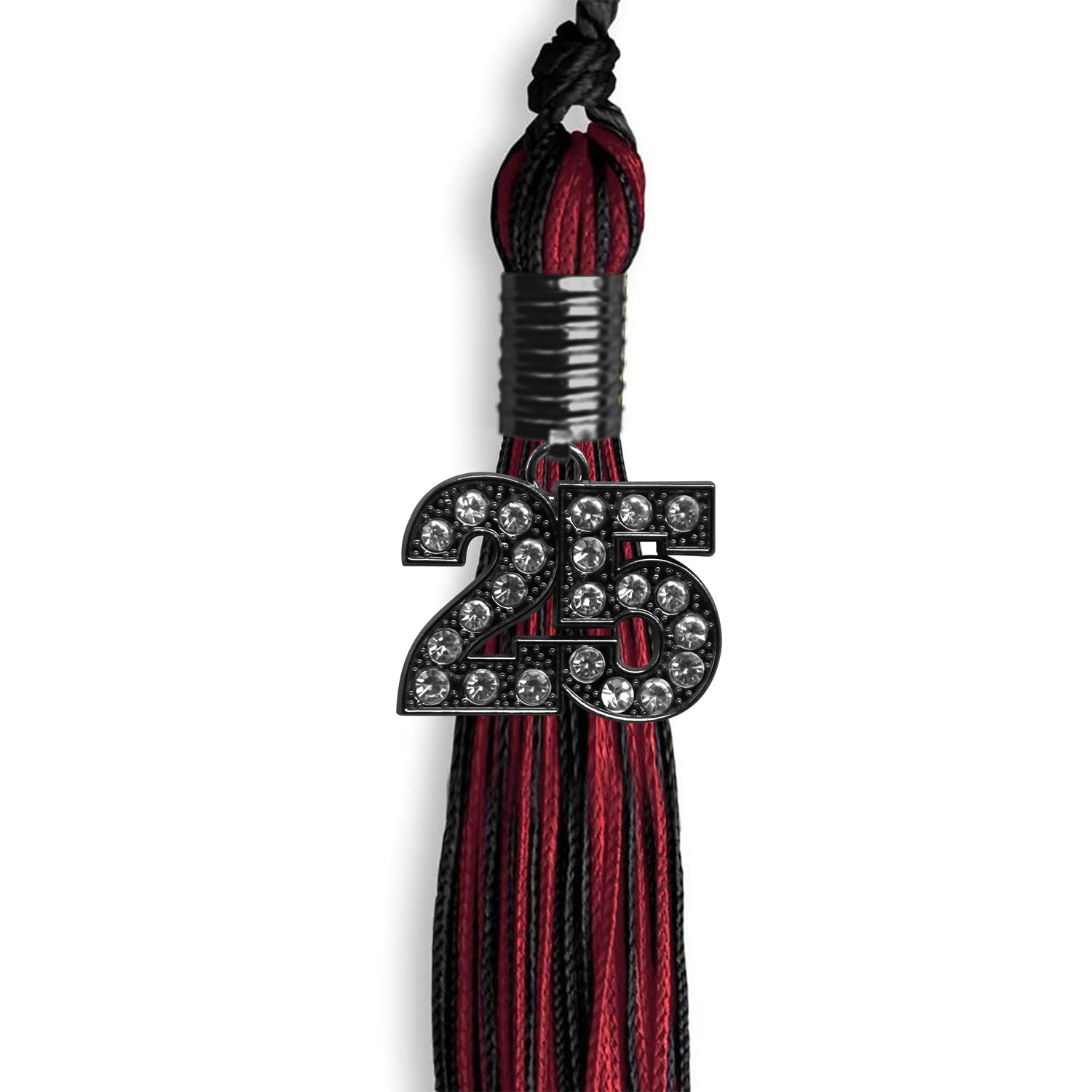 Black/Cardinal Mixed Color Graduation Tassel with Black Bling Charm by Wholesale Grad Supply