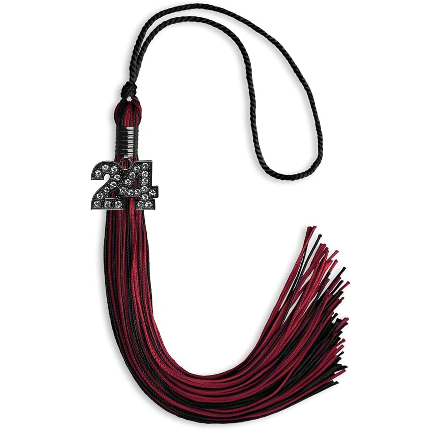 Black/Cardinal Mixed Color Graduation Tassel with Black Bling Charm by Wholesale Grad Supply