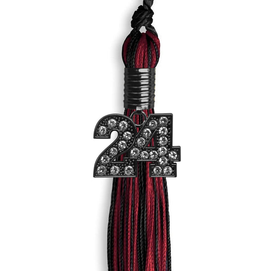 Black/Cardinal Mixed Color Graduation Tassel with Black Bling Charm by Wholesale Grad Supply