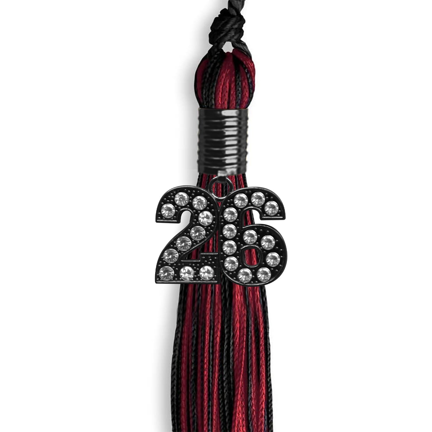 Black/Cardinal Mixed Color Graduation Tassel with Black Bling Charm by Wholesale Grad Supply