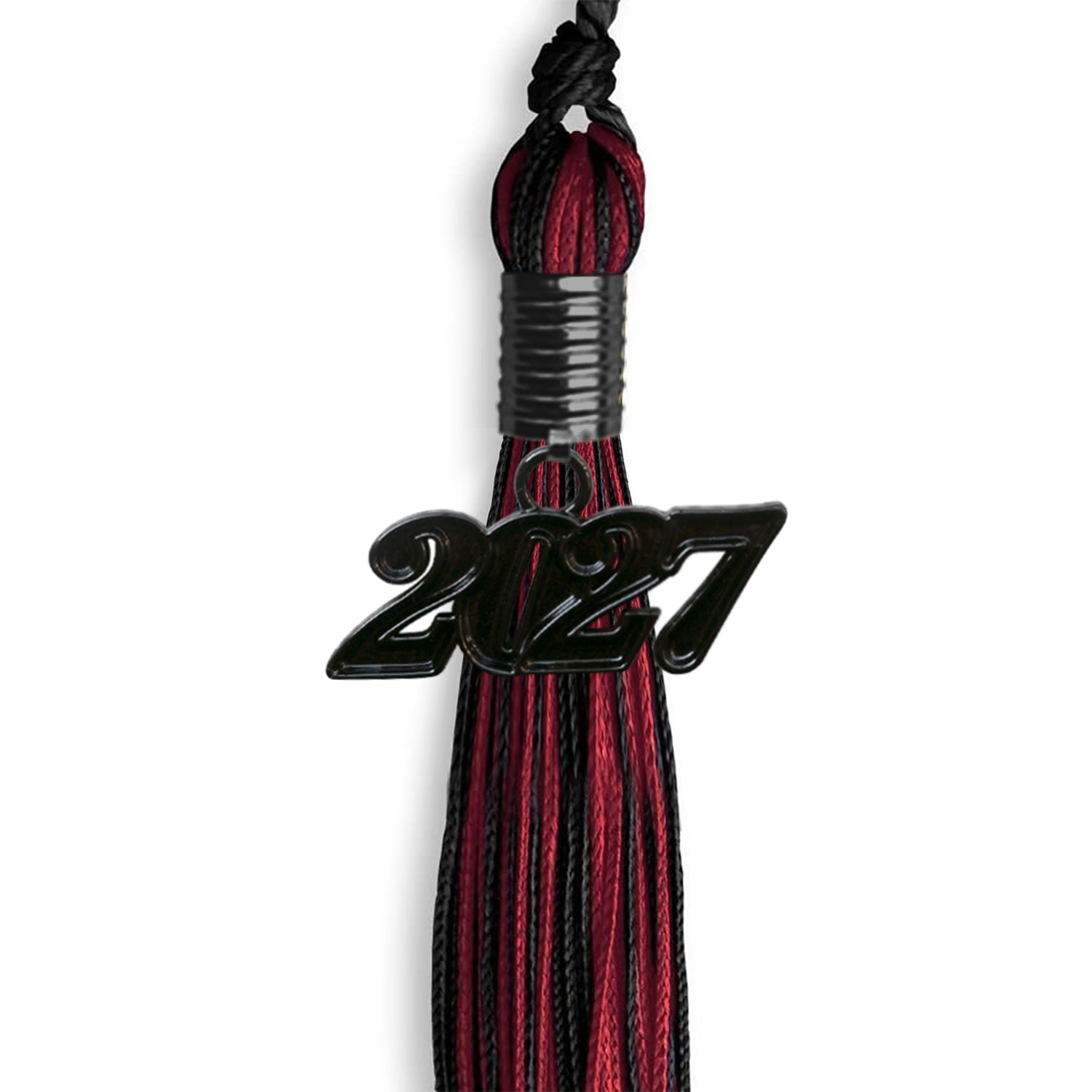 Black/Cardinal Mixed Color Graduation Tassel with Black Bling Charm by Wholesale Grad Supply