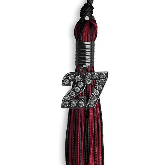 Black/Cardinal Mixed Color Graduation Tassel with Black Bling Charm by Wholesale Grad Supply