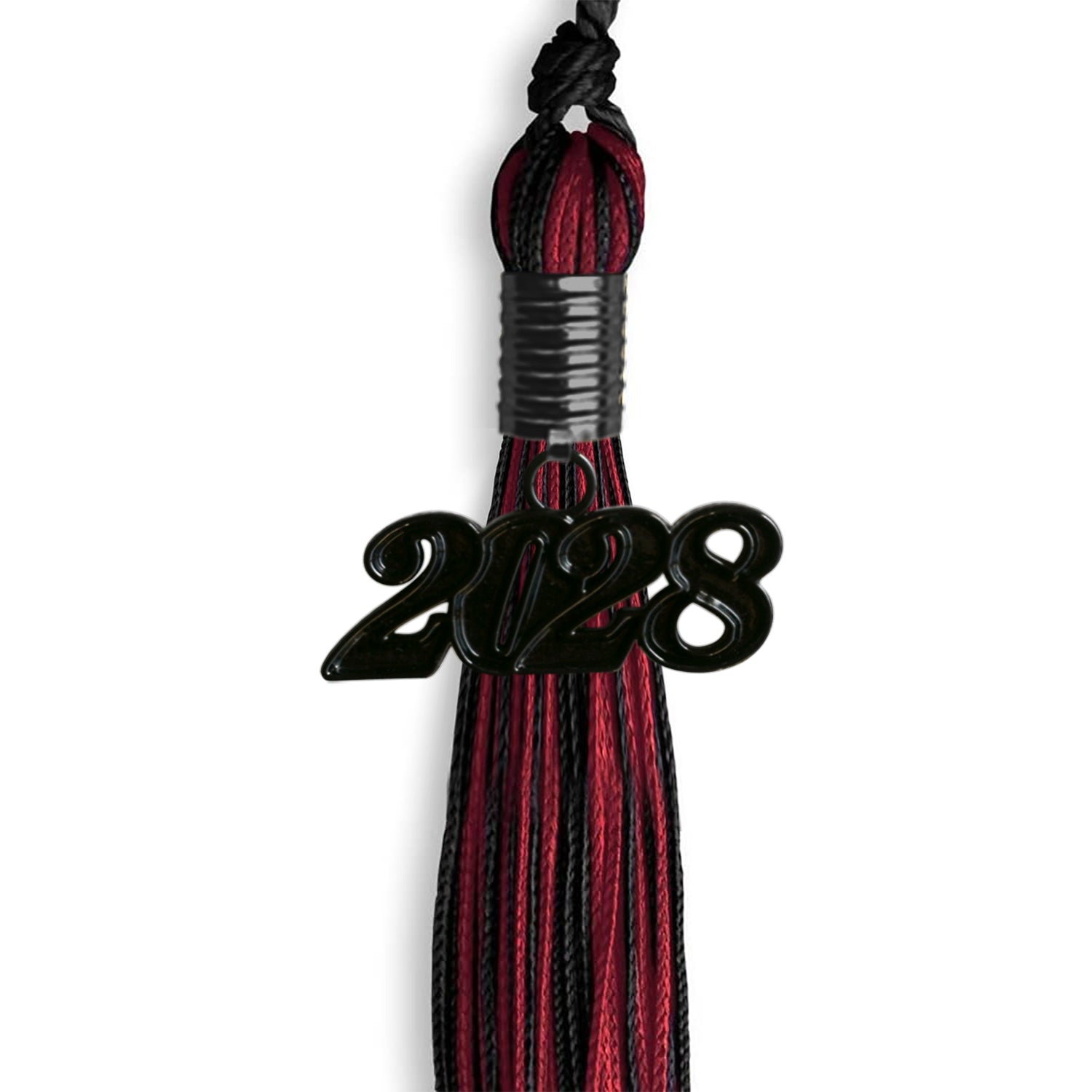 Black/Cardinal Mixed Color Graduation Tassel with Black Bling Charm by Wholesale Grad Supply