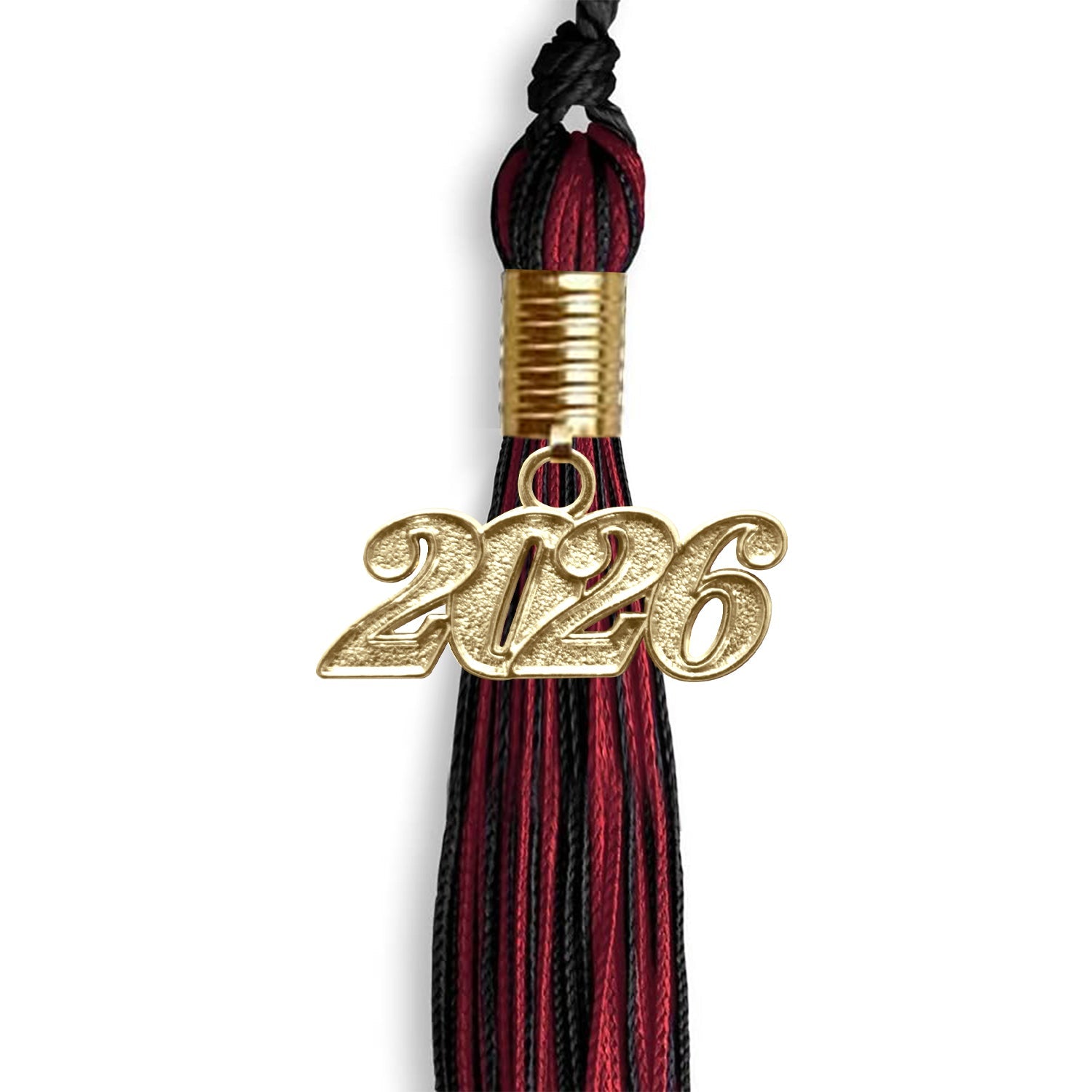 Black/Cardinal Mixed Color Graduation Tassel with Gold Bling Charm by Wholesale Grad Supply