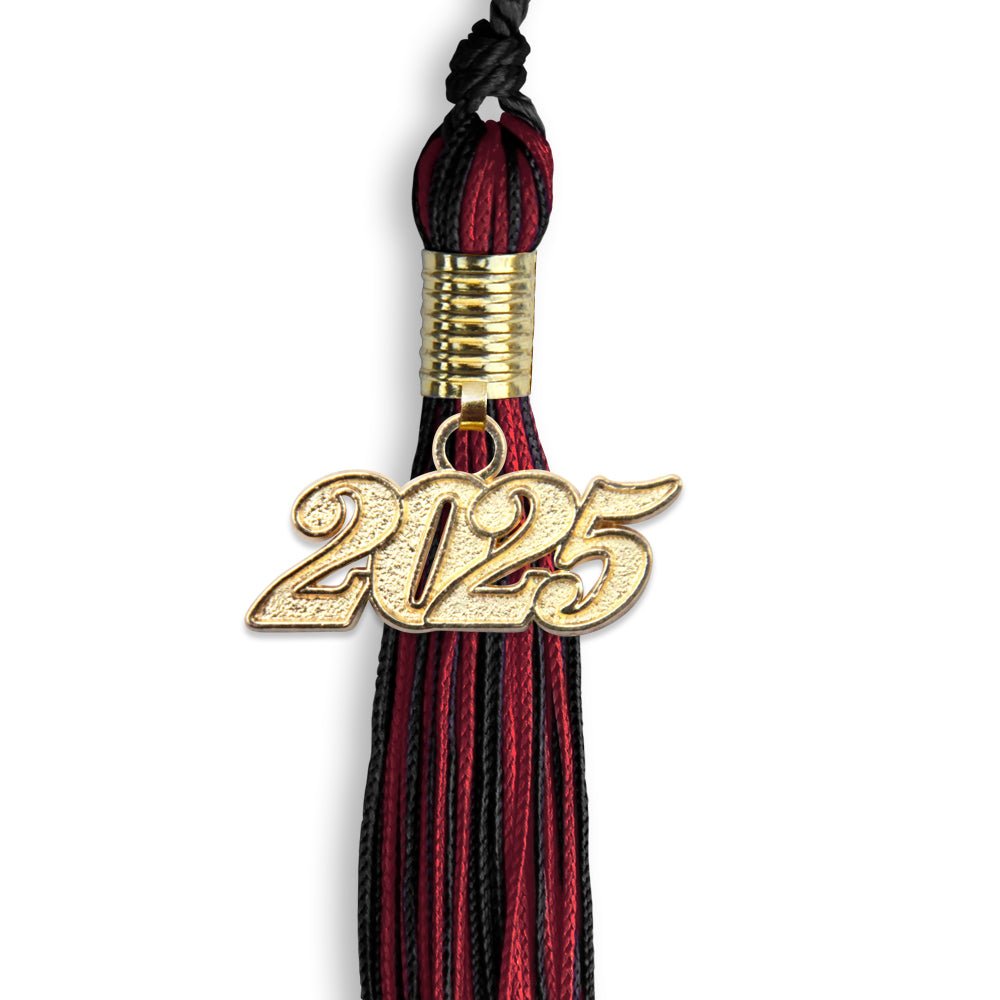 Black/Cardinal Mixed Color Graduation Tassel with Gold Bling Charm by Wholesale Grad Supply