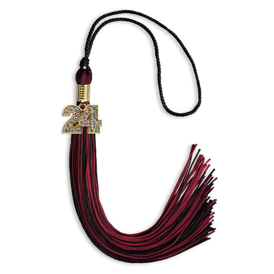 Black/Cardinal Mixed Color Graduation Tassel with Gold Bling Charm by Wholesale Grad Supply