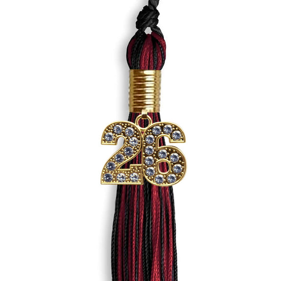 Black/Cardinal Mixed Color Graduation Tassel with Gold Bling Charm by Wholesale Grad Supply