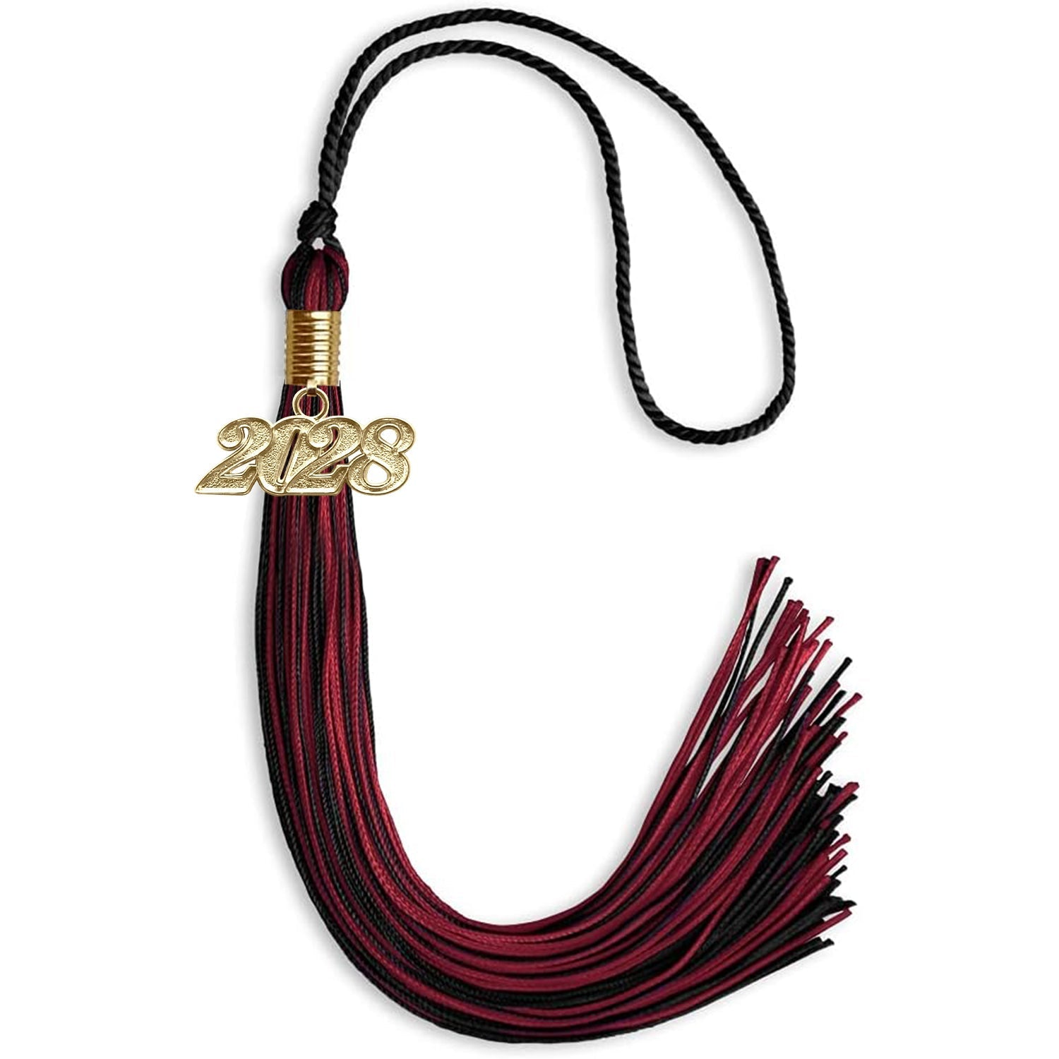 Black/Cardinal Mixed Color Graduation Tassel with Gold Bling Charm by Wholesale Grad Supply