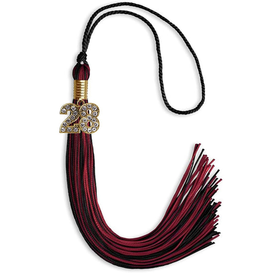 Black/Cardinal Mixed Color Graduation Tassel with Gold Bling Charm by Wholesale Grad Supply