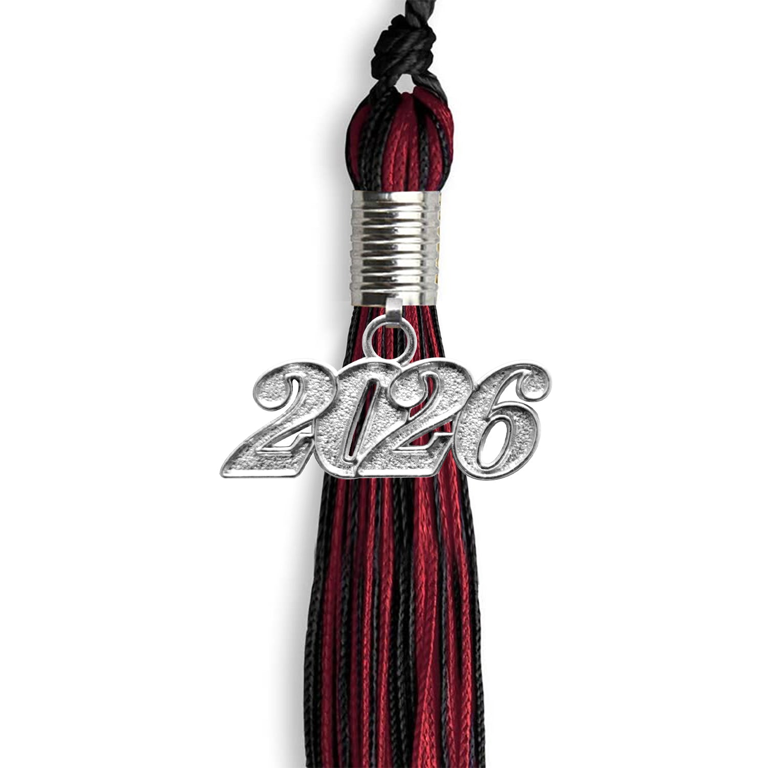 Black/Cardinal Mixed Color Graduation Tassel with Silver Bling Charm by Wholesale Grad Supply