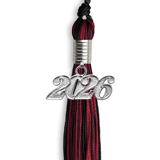 Black/Cardinal Mixed Color Graduation Tassel with Silver Bling Charm by Wholesale Grad Supply