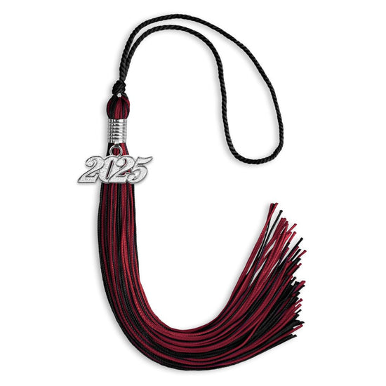 Black/Cardinal Mixed Color Graduation Tassel with Silver Bling Charm by Wholesale Grad Supply