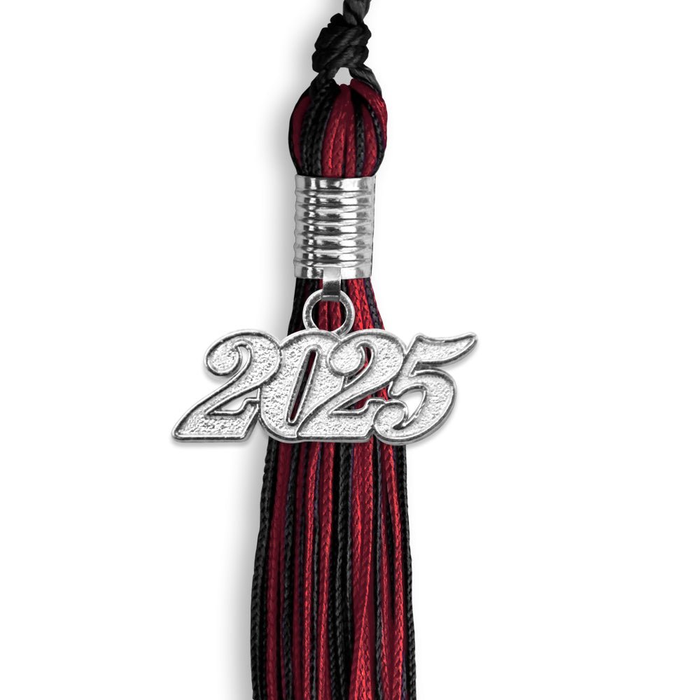 Black/Cardinal Mixed Color Graduation Tassel with Silver Bling Charm by Wholesale Grad Supply