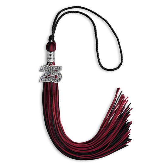 Black/Cardinal Mixed Color Graduation Tassel with Silver Bling Charm by Wholesale Grad Supply