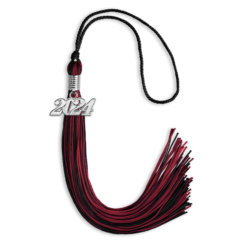 Black/Cardinal Mixed Color Graduation Tassel with Silver Bling Charm by Wholesale Grad Supply