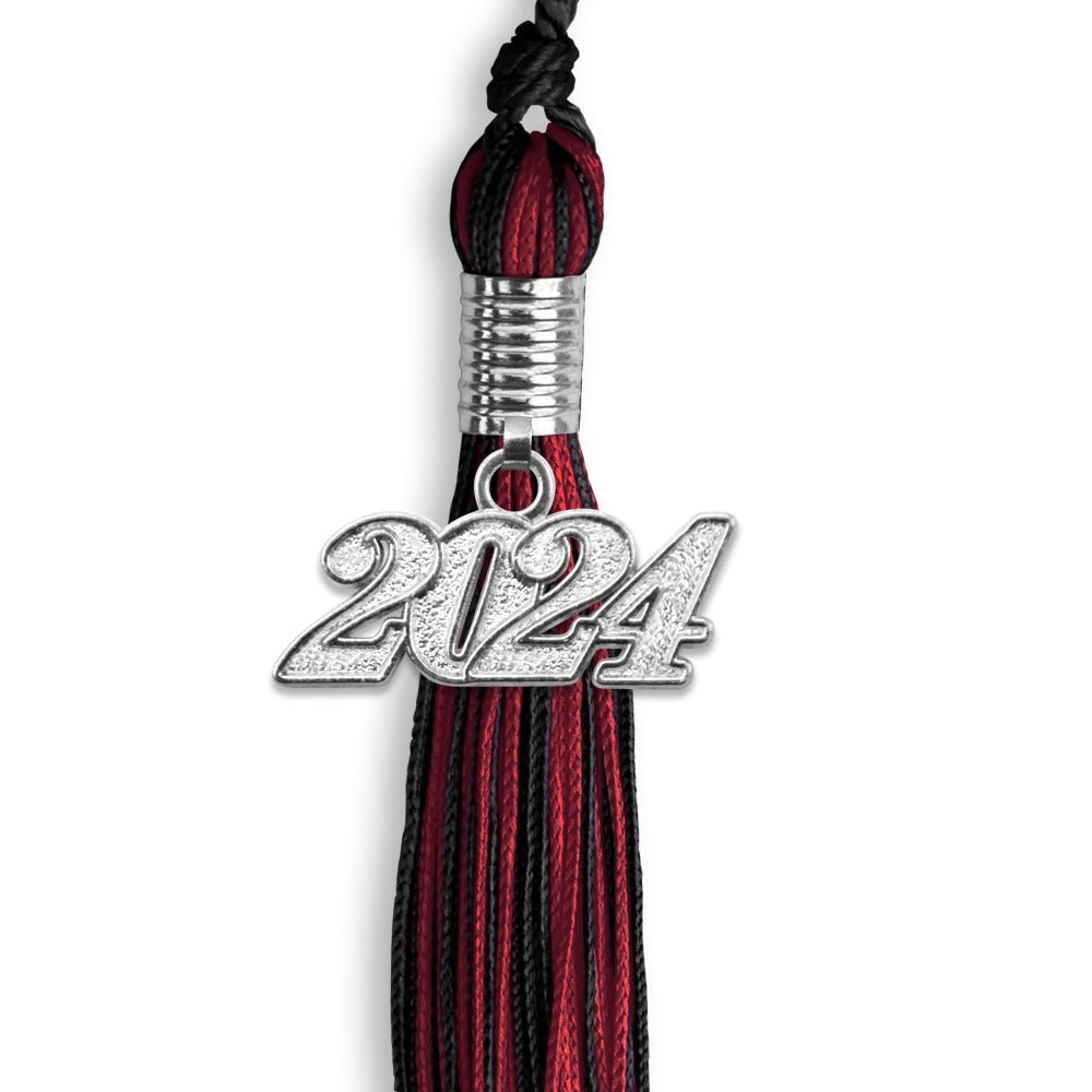 Black/Cardinal Mixed Color Graduation Tassel with Silver Bling Charm by Wholesale Grad Supply