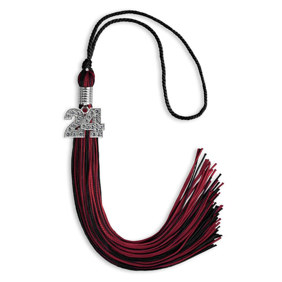 Black/Cardinal Mixed Color Graduation Tassel with Silver Bling Charm by Wholesale Grad Supply
