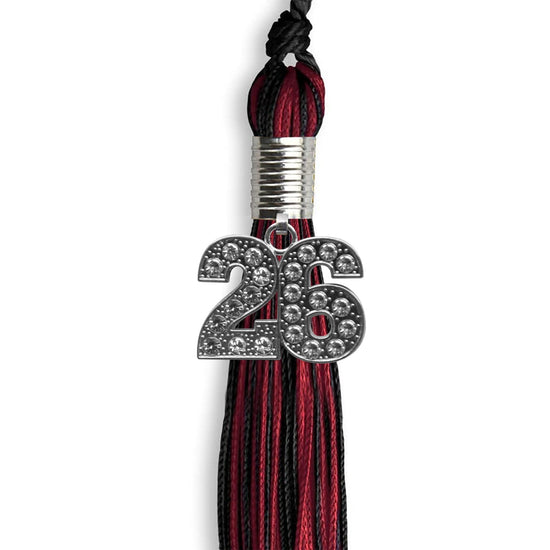 Black/Cardinal Mixed Color Graduation Tassel with Silver Bling Charm by Wholesale Grad Supply