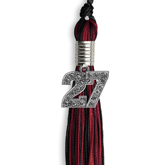 Black/Cardinal Mixed Color Graduation Tassel with Silver Bling Charm by Wholesale Grad Supply