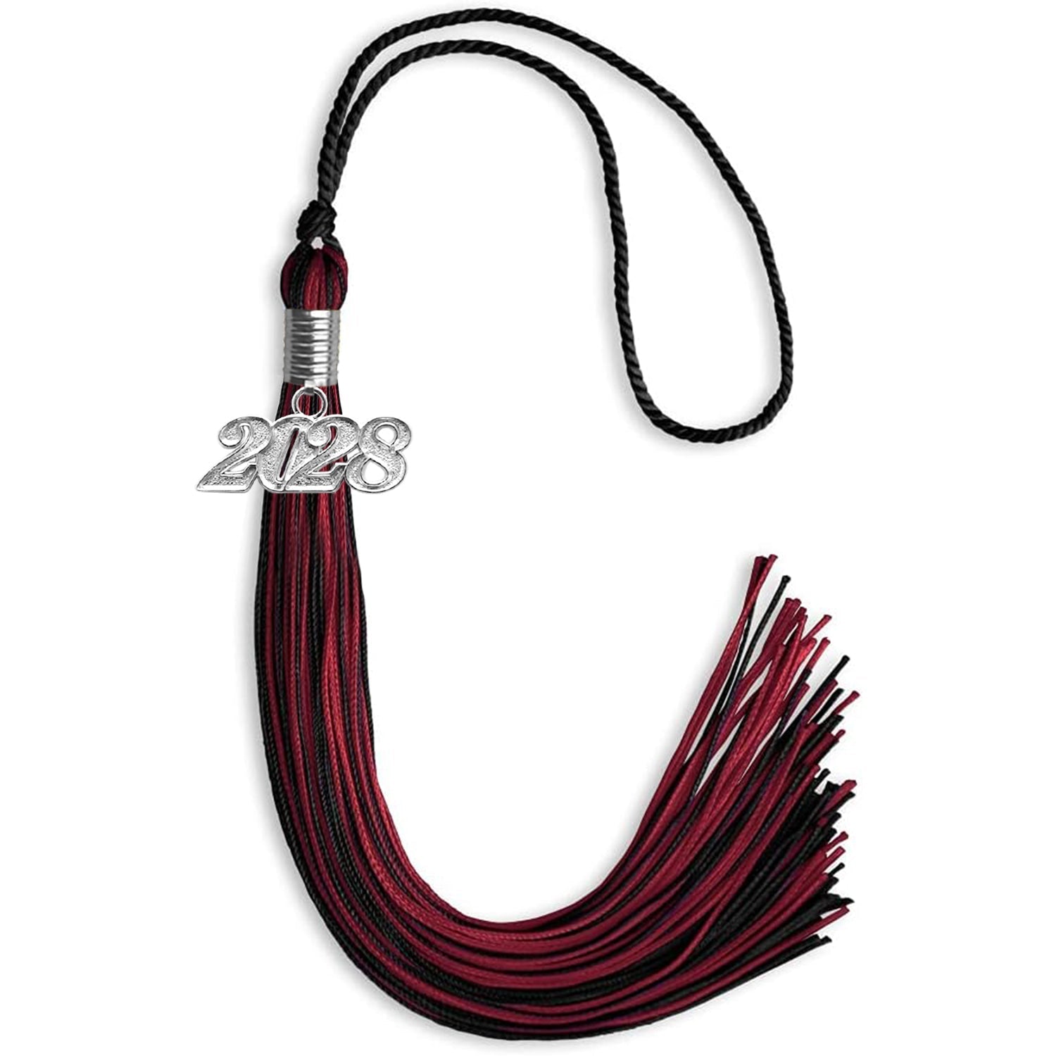 Black/Cardinal Mixed Color Graduation Tassel with Silver Bling Charm by Wholesale Grad Supply