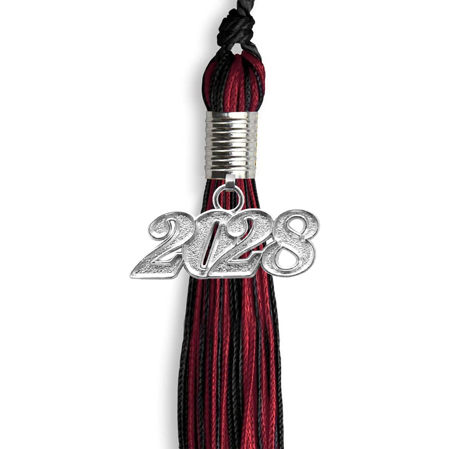 Black/Cardinal Mixed Color Graduation Tassel with Silver Bling Charm by Wholesale Grad Supply
