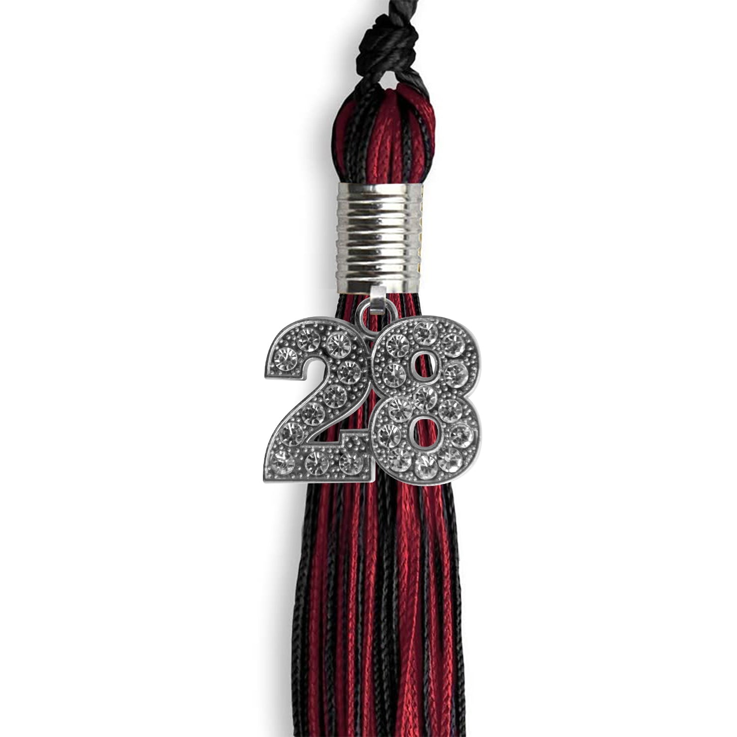 Black/Cardinal Mixed Color Graduation Tassel with Silver Bling Charm by Wholesale Grad Supply