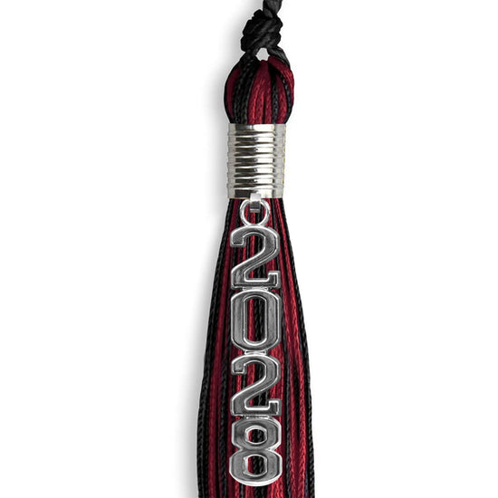 Black/Cardinal Mixed Color Graduation Tassel with Stacked Silver Date Drop by Wholesale Grad Supply