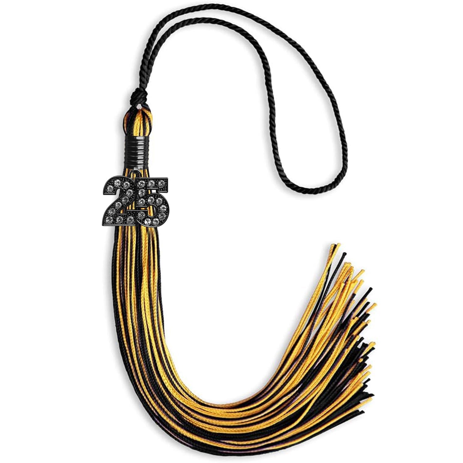 Black/Gold Mixed Color Graduation Tassel with Black Bling Charm by Wholesale Grad Supply