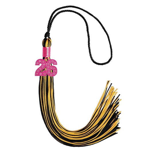 Black/Gold Mixed Color Graduation Tassel with Pink Bling Charm by Wholesale Grad Supply