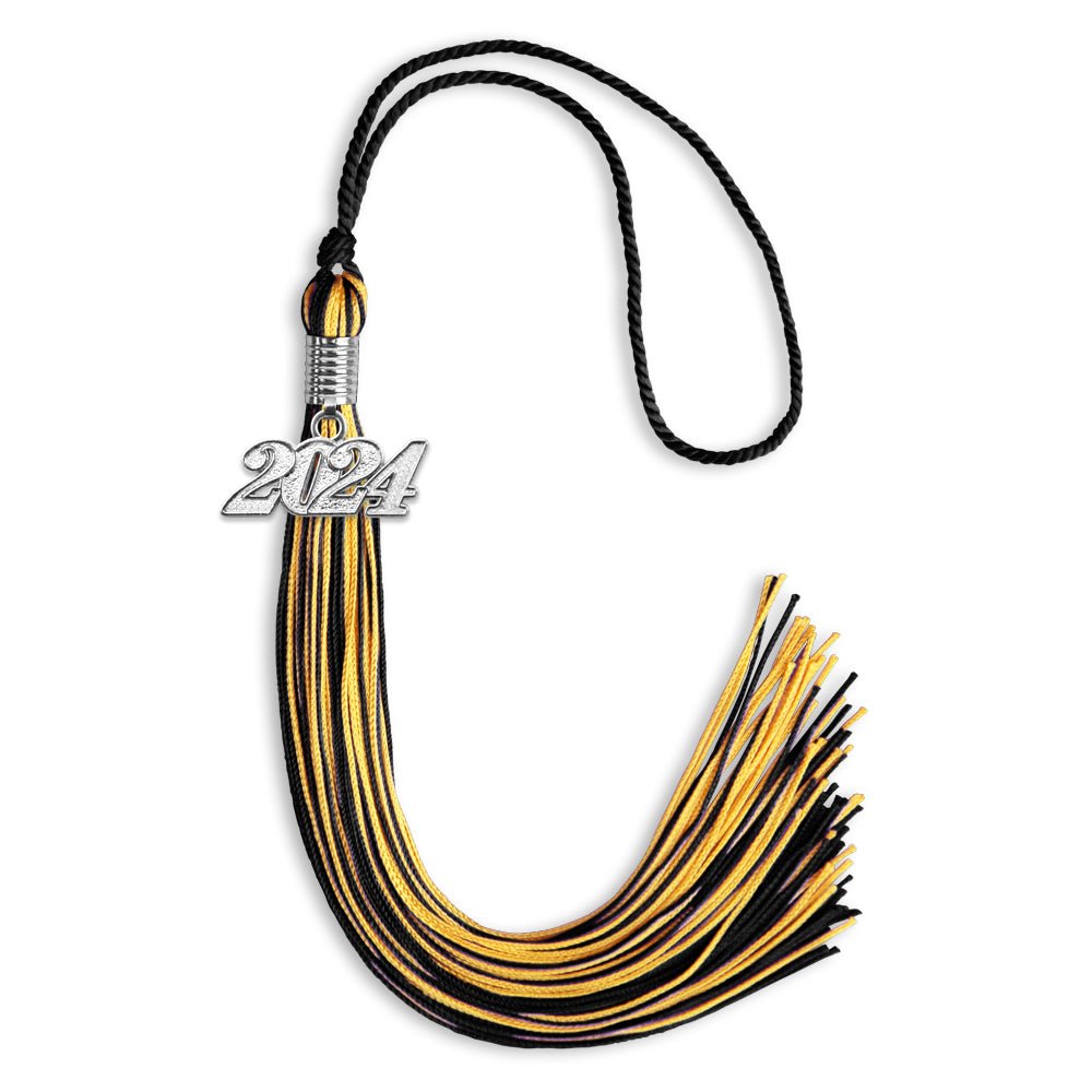 Black/Gold Mixed Color Graduation Tassel with Silver Bling Charm by Wholesale Grad Supply