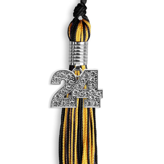 Black/Gold Mixed Color Graduation Tassel with Silver Bling Charm by Wholesale Grad Supply