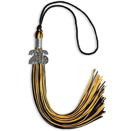 Black/Gold Mixed Color Graduation Tassel with Silver Bling Charm by Wholesale Grad Supply
