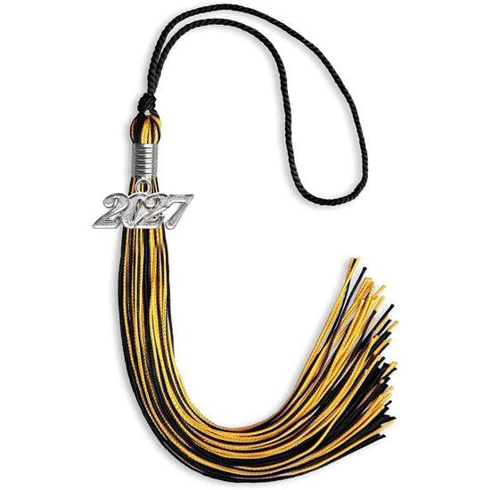 Black/Gold Mixed Color Graduation Tassel with Silver Bling Charm by Wholesale Grad Supply