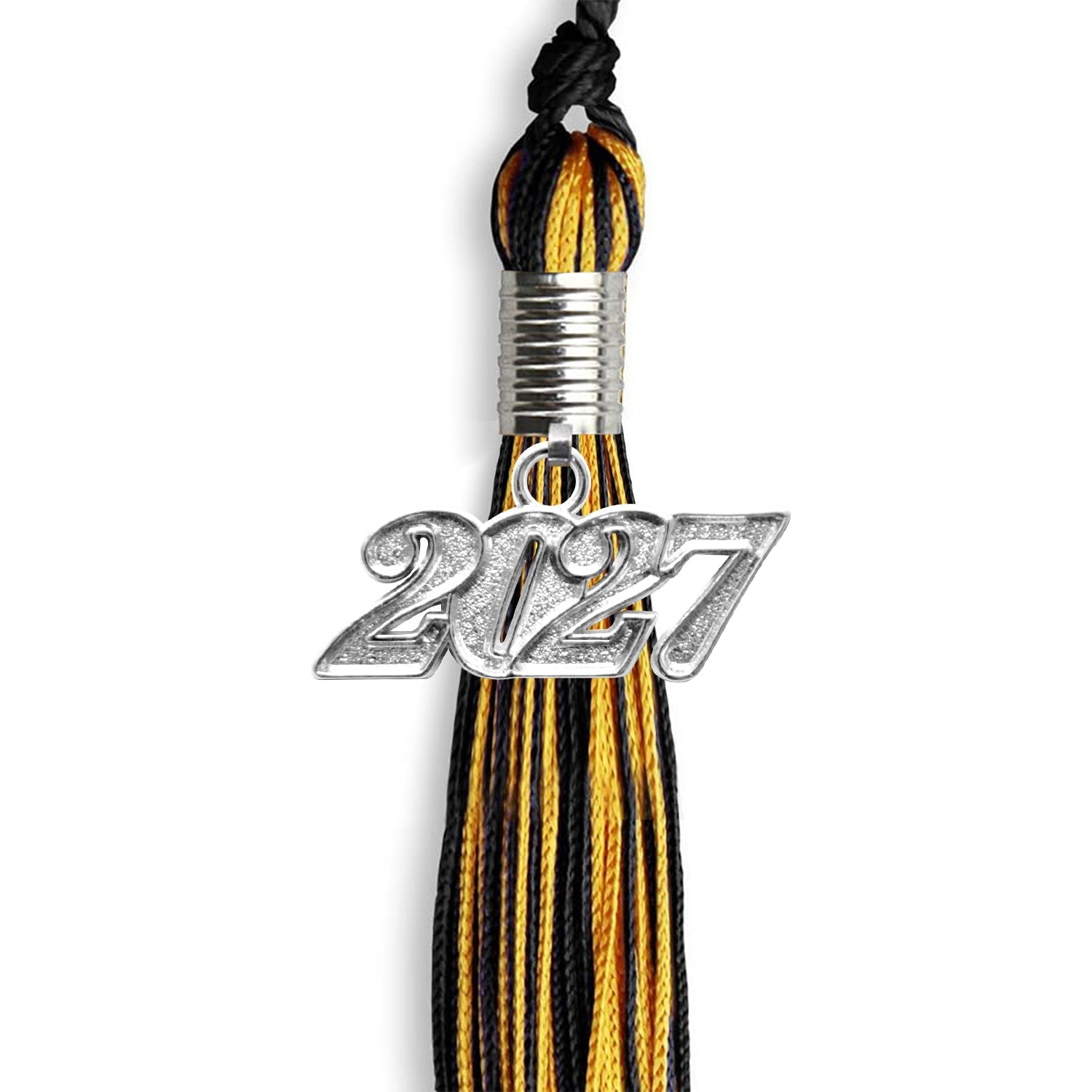 Black/Gold Mixed Color Graduation Tassel with Silver Bling Charm by Wholesale Grad Supply