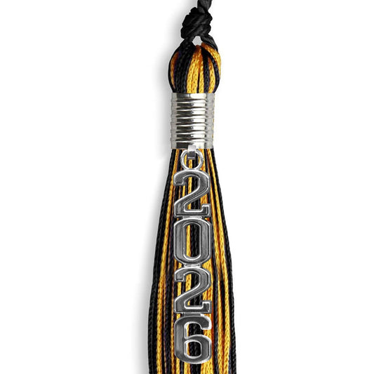 Black/Gold Mixed Color Graduation Tassel with Stacked Silver Date Drop by Wholesale Grad Supply