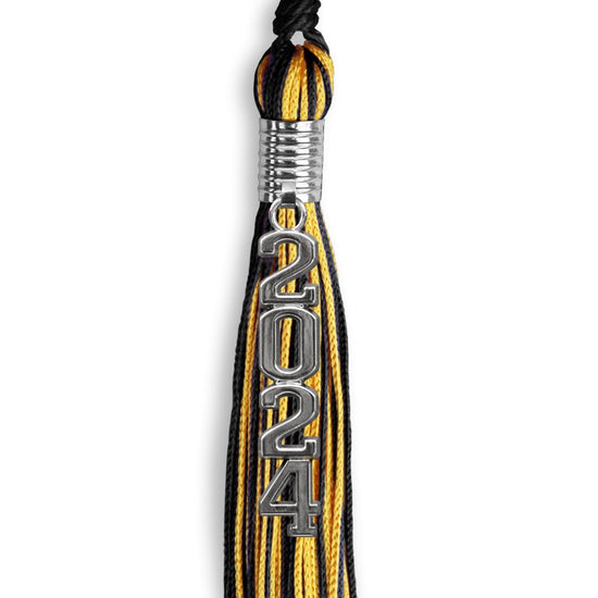 Black/Gold Mixed Color Graduation Tassel with Stacked Silver Date Drop by Wholesale Grad Supply