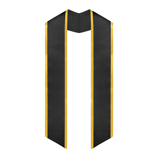 Black/Gold Plain Graduation Stole with Trim Color & Angled End by Wholesale Grad Supply