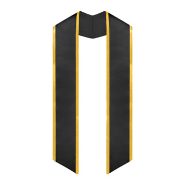 Black/Gold Plain Graduation Stole with Trim Color & Angled End by Wholesale Grad Supply