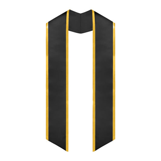 Black/Gold Plain Graduation Stole with Trim Color & Angled End by Wholesale Grad Supply