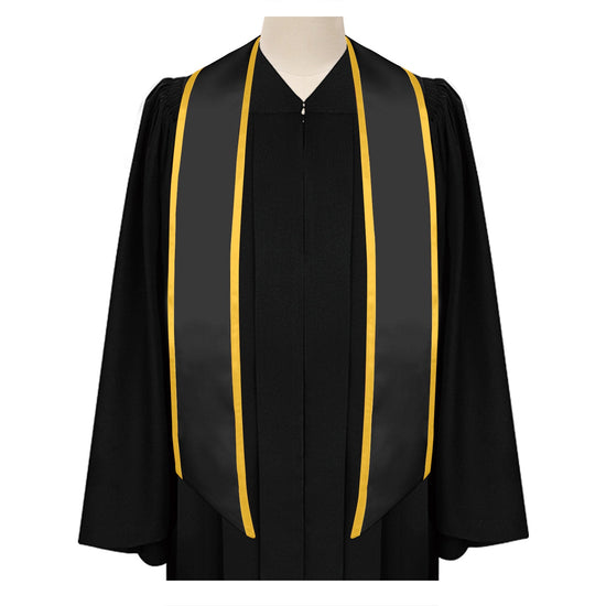 Black/Gold Plain Graduation Stole with Trim Color & Angled End by Wholesale Grad Supply