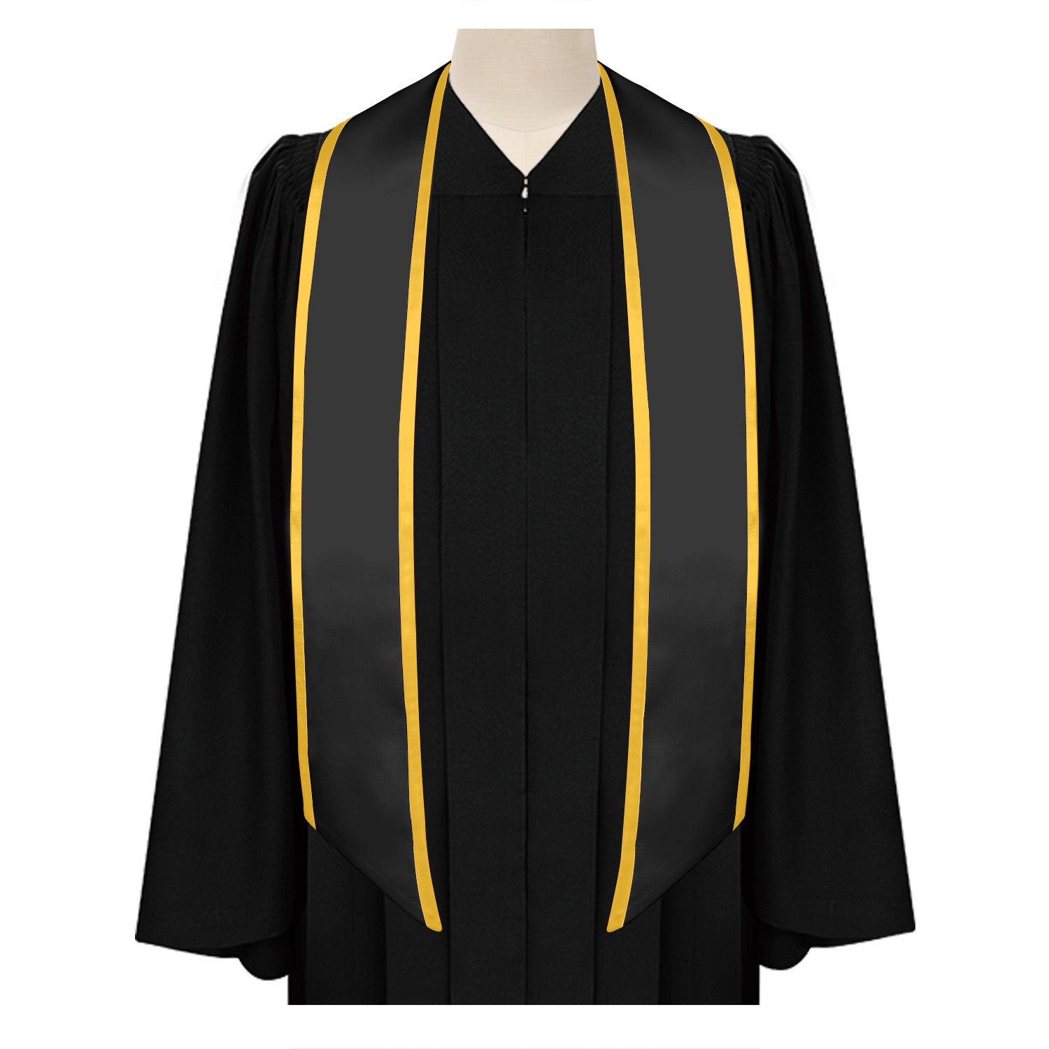 Black/Gold Plain Graduation Stole with Trim Color & Angled End by Wholesale Grad Supply